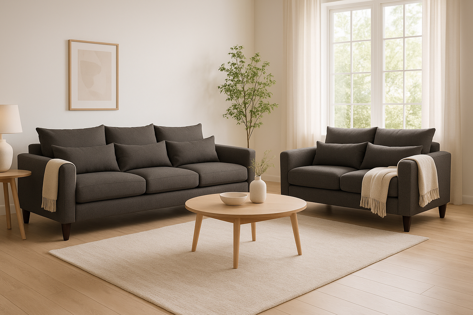 SOFA 3 Y 2 CUERPOS RAMIS EN TELA GRIS, SET PARA LIVING - 1