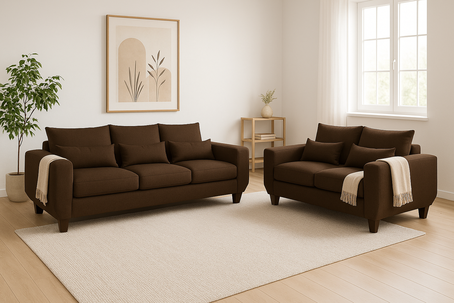 SOFA 3 Y 2 CUERPOS ROQUE EN TELA CAFE, SET PARA LIVING - 1