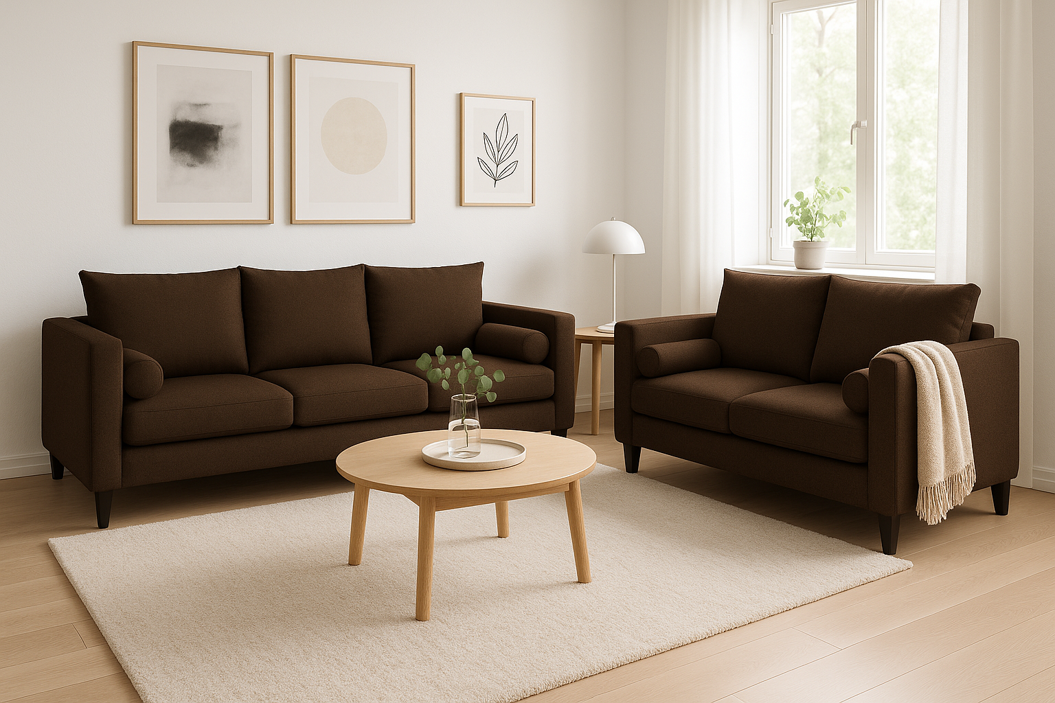 SOFA 3 Y 2 CUERPOS RAGNAR EN TELA CAFE, SET PARA LIVING - 1