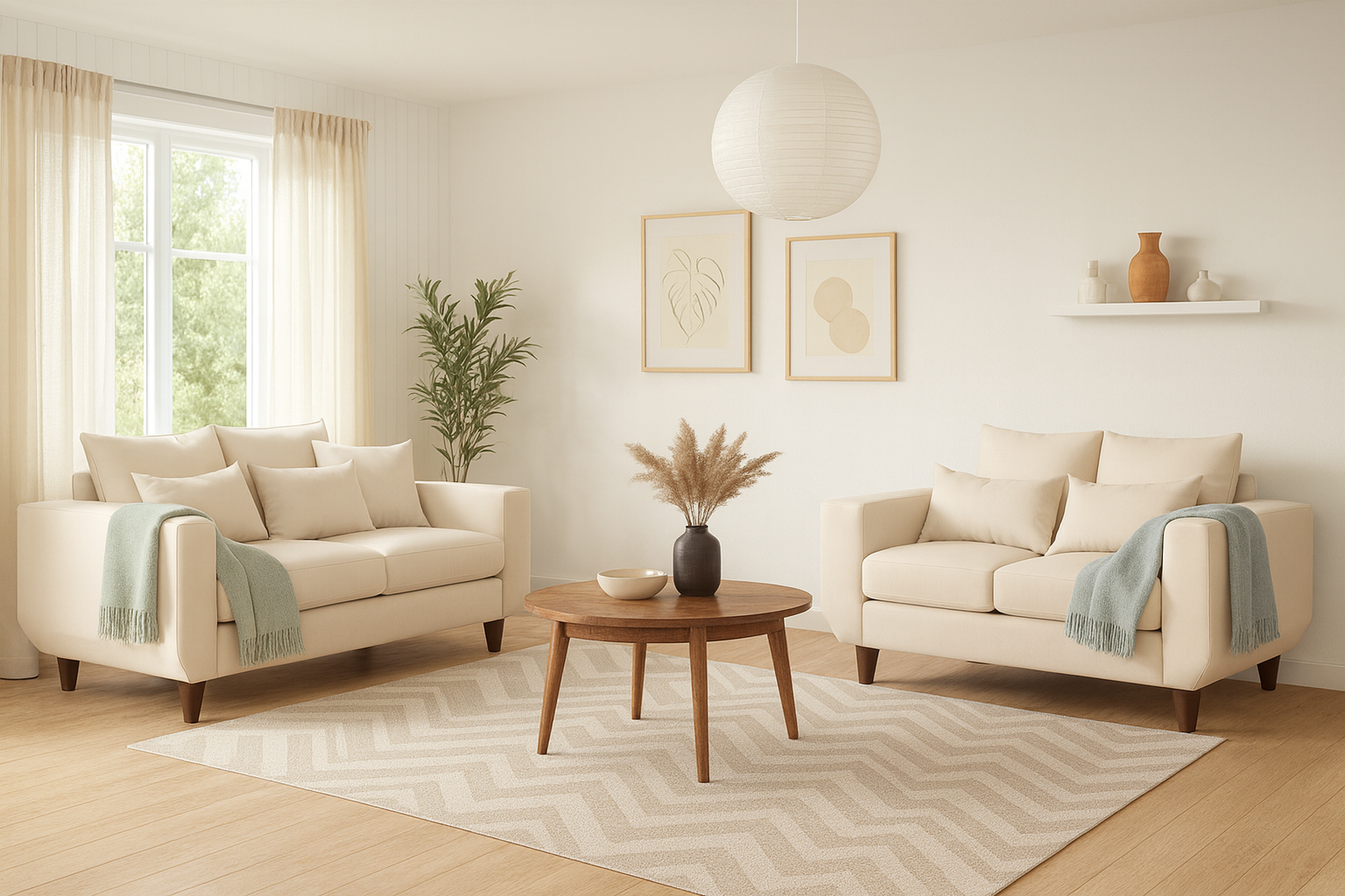 SOFA 3 Y 2 CUERPOS ROQUE EN TELA BEIGE, SET PARA LIVING - 1