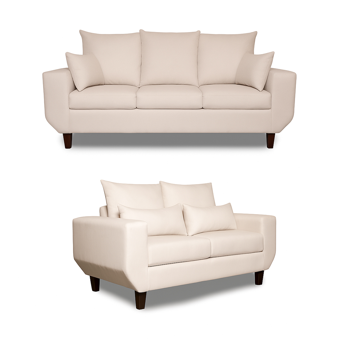 SOFA 3 Y 2 CUERPOS ROQUE EN TELA BEIGE, SET PARA LIVING - 5