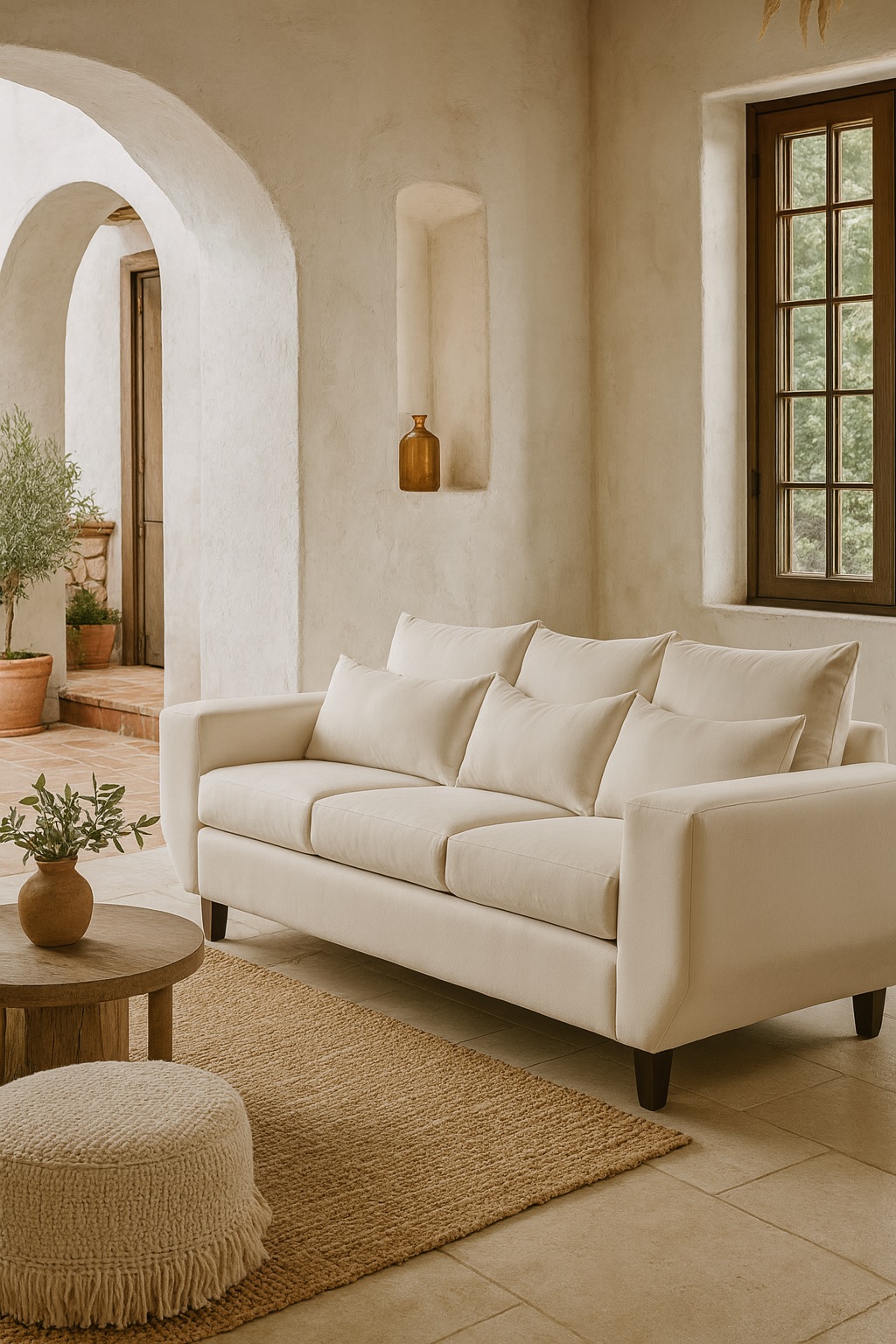 SOFA 3 Y 2 CUERPOS ROQUE EN TELA BEIGE, SET PARA LIVING - 12