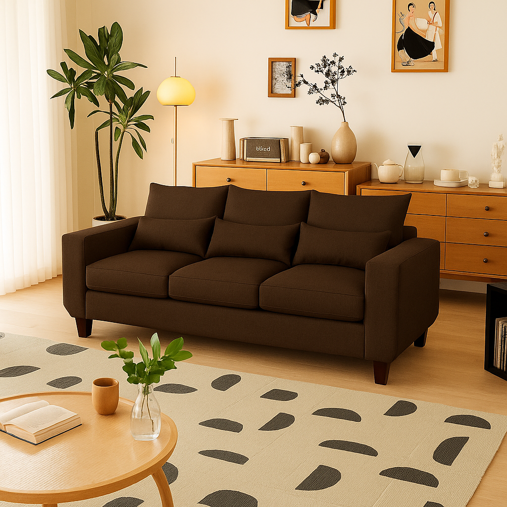 SOFA 3 CUERPOS ROQUE CAFE TELA – CONFORT Y ESTILO PARA TU HOGAR - 7