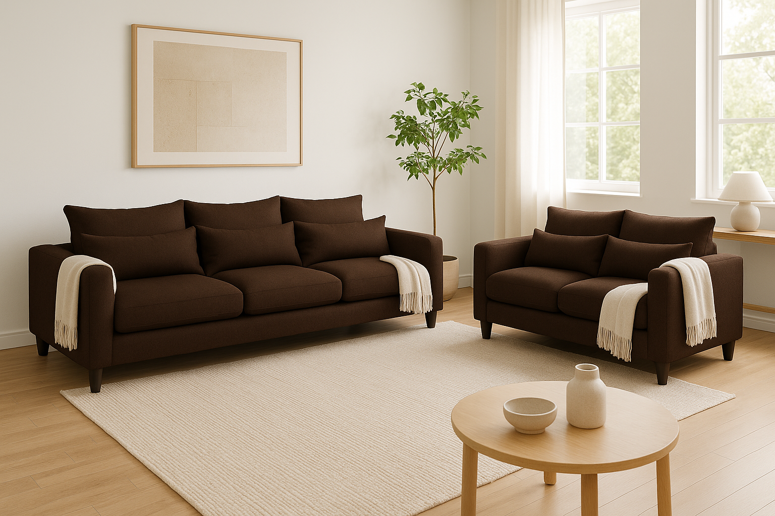 SOFA 3 Y 2 CUERPOS RAMIS EN TELA CAFE, SET PARA LIVING - 1