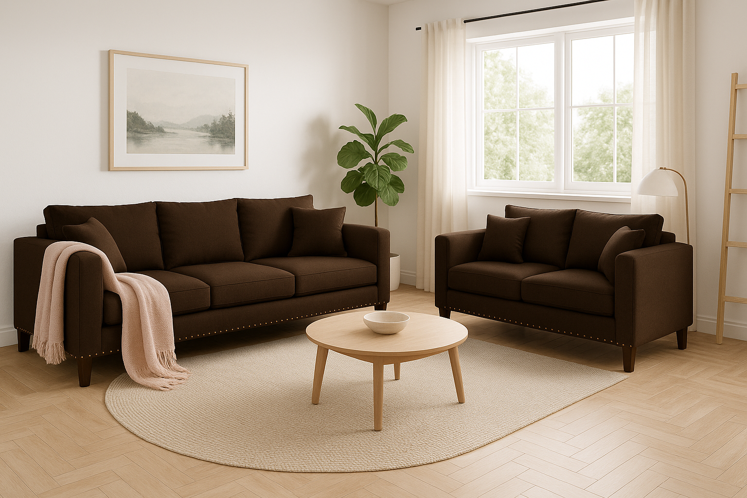 SOFA 3 Y 2 CUERPOS RIBE EN TELA CAFE, SET PARA LIVING - 1