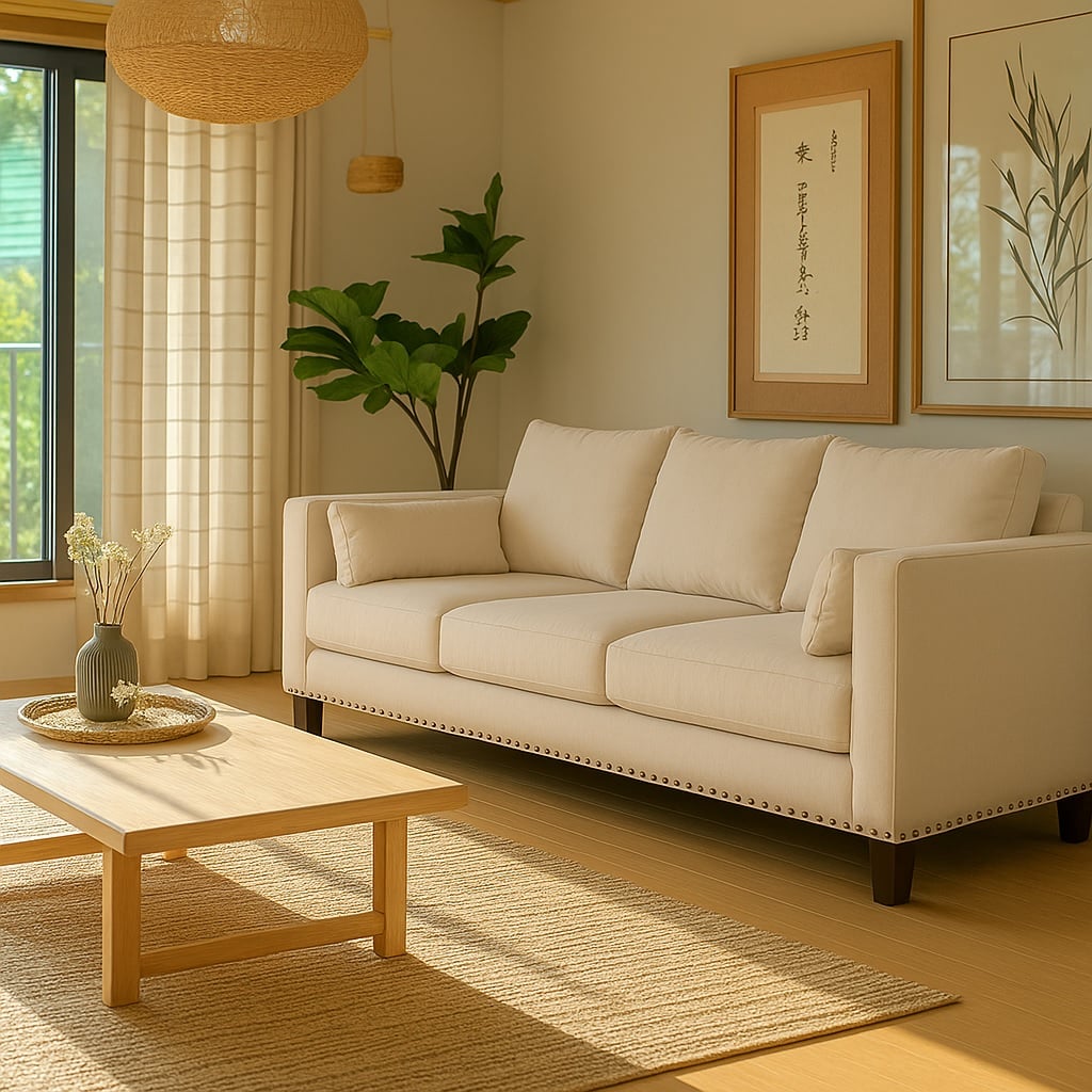 SOFA 3 CUERPOS RIBE BEIGE TELA – CONFORT Y ESTILO PARA TU HOGAR - 1