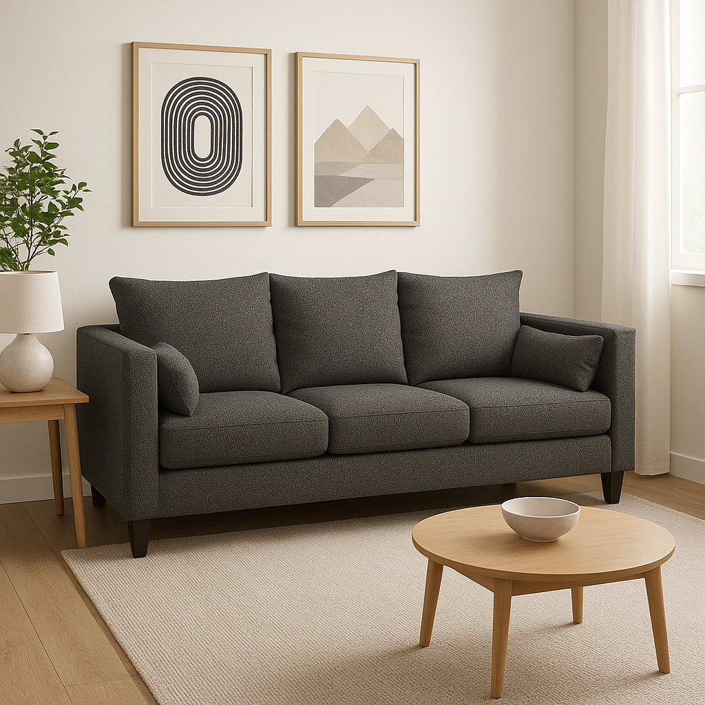 SOFA 3 CUERPOS RAGNAR GRIS OSCURO TELA – CONFORT Y ESTILO PARA TU HOGAR - 1