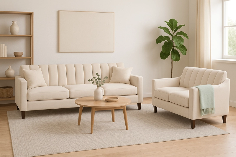 SOFA 3 Y 2 CUERPOS CASA WOW DECO RAUS EN TELA BEIGE SET LIVING - 1