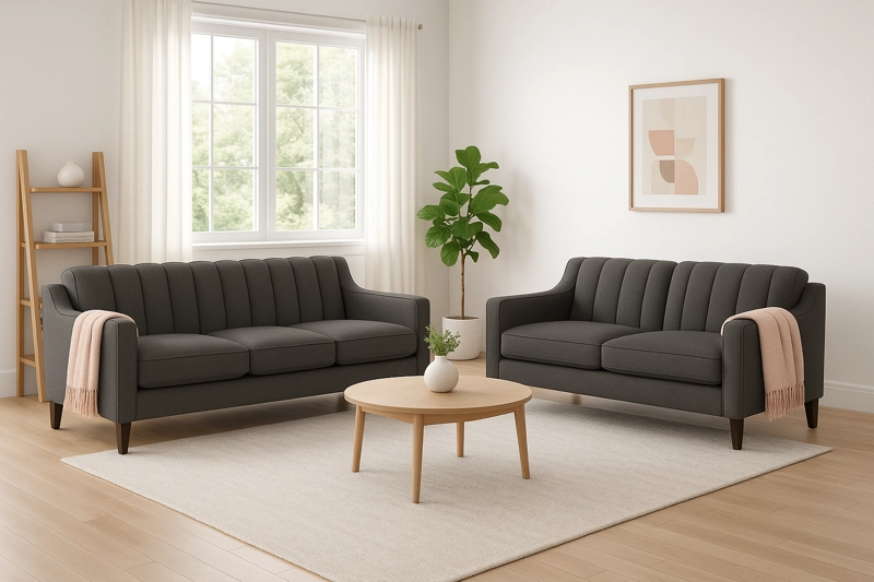 SOFA 3 Y 2 CUERPOS RAUS EN TELA GRIS, SET PARA LIVING - 1