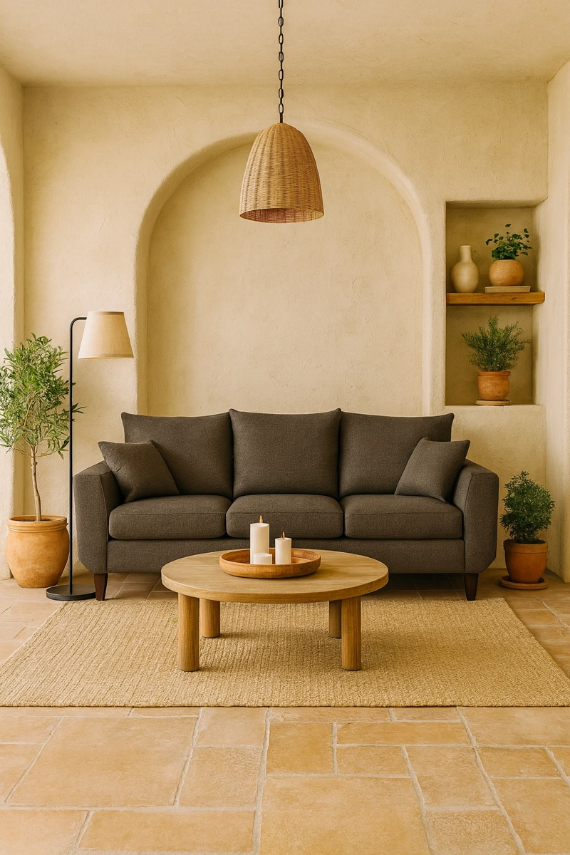 SOFA 3 Y 2 CUERPOS CASA WOW DECO ROQUE EN TELA GRIS SET LIVING - 10