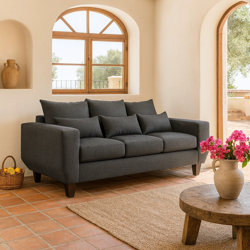 SOFA 3 Y 2 CUERPOS CASA WOW DECO ROQUE EN TELA GRIS SET LIVING - 9