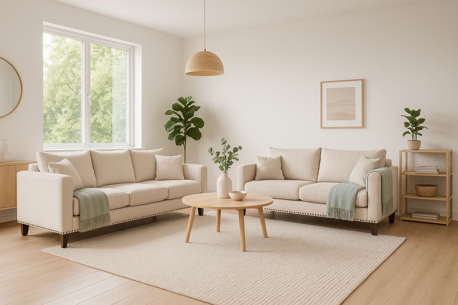 SOFA 3 Y 2 CUERPOS RIBE EN TELA BEIGE, SET PARA LIVING - 1