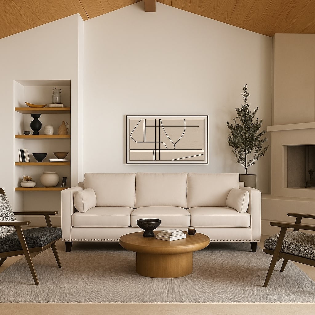 SOFA 3 Y 2 CUERPOS RIBE EN TELA BEIGE, SET PARA LIVING - 2