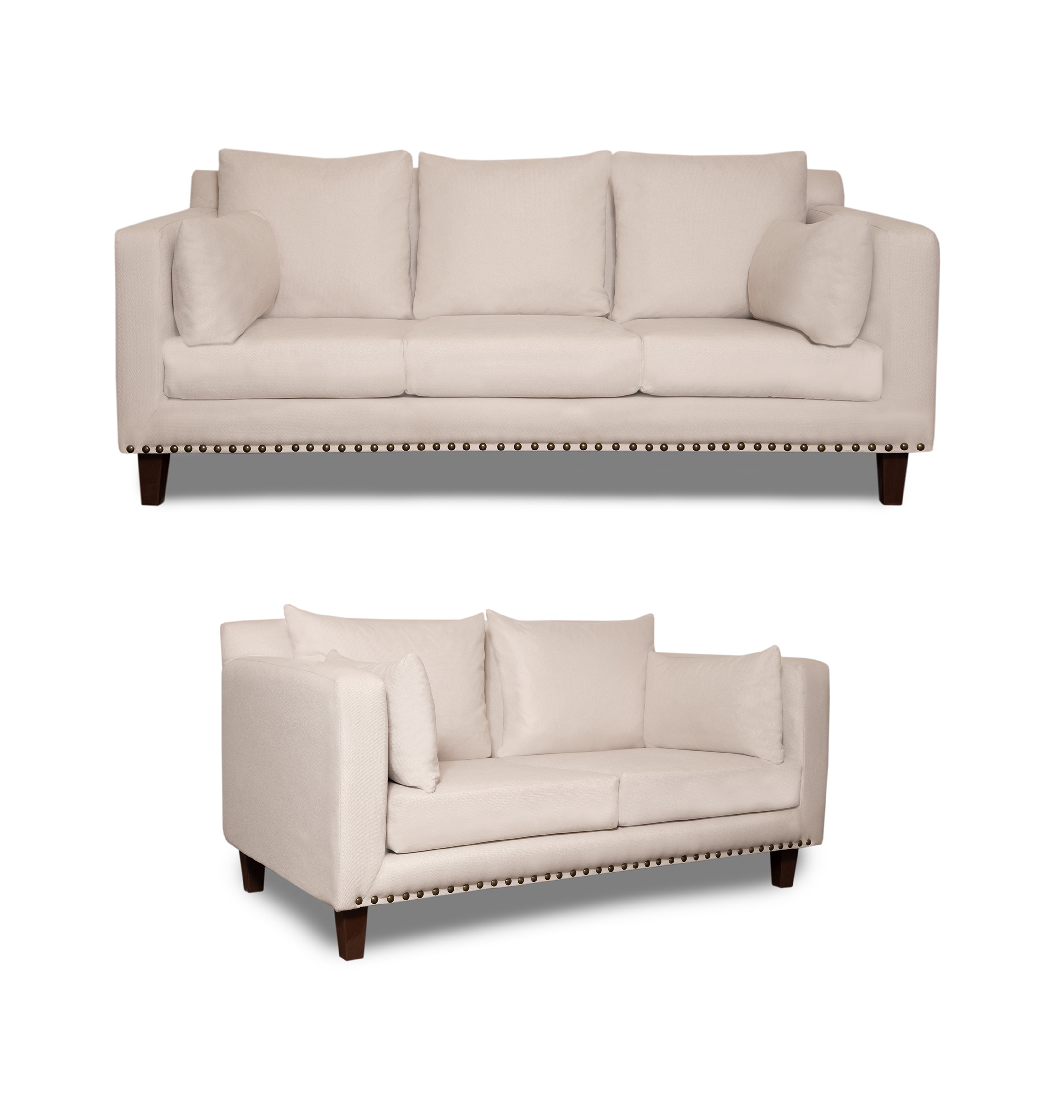 SOFA 3 Y 2 CUERPOS RIBE EN TELA BEIGE, SET PARA LIVING - 5