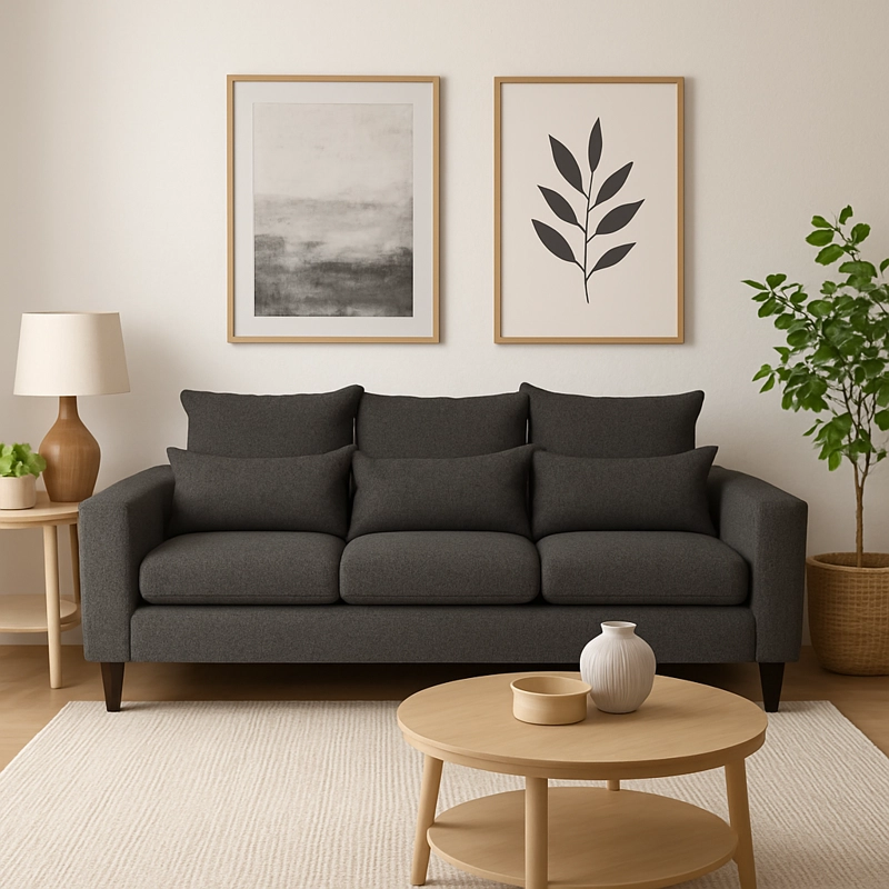 SOFA 3 CUERPOS RAMIS GRIS OSCURO TELA – CONFORT Y ESTILO PARA TU HOGAR - 6