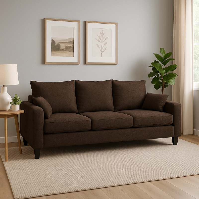 SOFA 3 Y 2 CUERPOS RAMIS EN TELA CAFE, SET PARA LIVING - 10