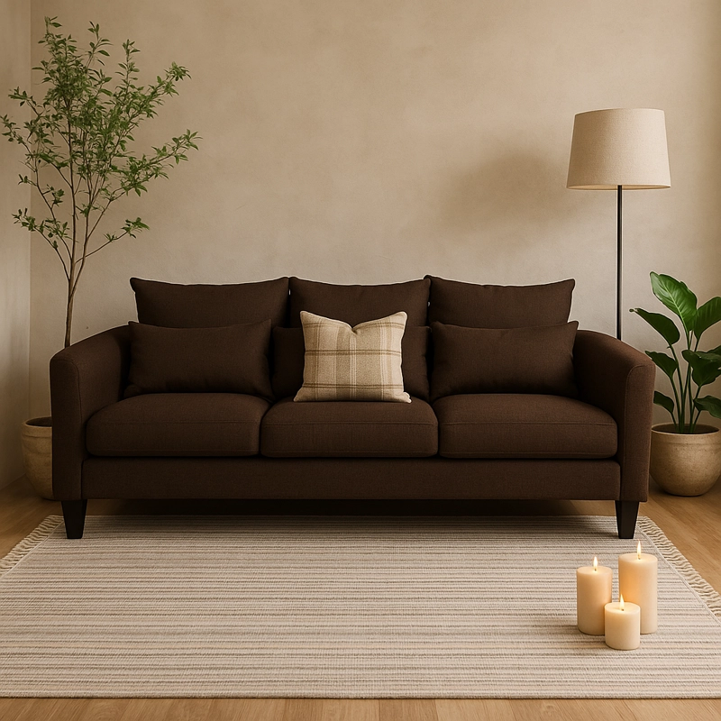 SOFA 3 Y 2 CUERPOS RAMIS EN TELA CAFE, SET PARA LIVING - 9