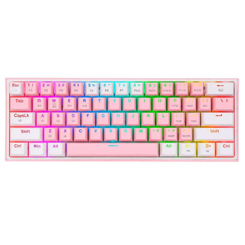 TECLADO GAMER REDRAGON K616 FIZZ RGB PRO ROSA Y BLANCO - 1