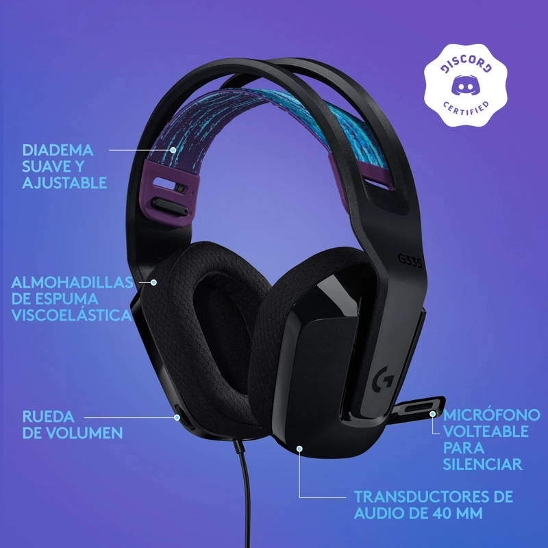 AUDIFONOS GAMER LOGITECH G335 NEGROS JACK 3.5MM - 5