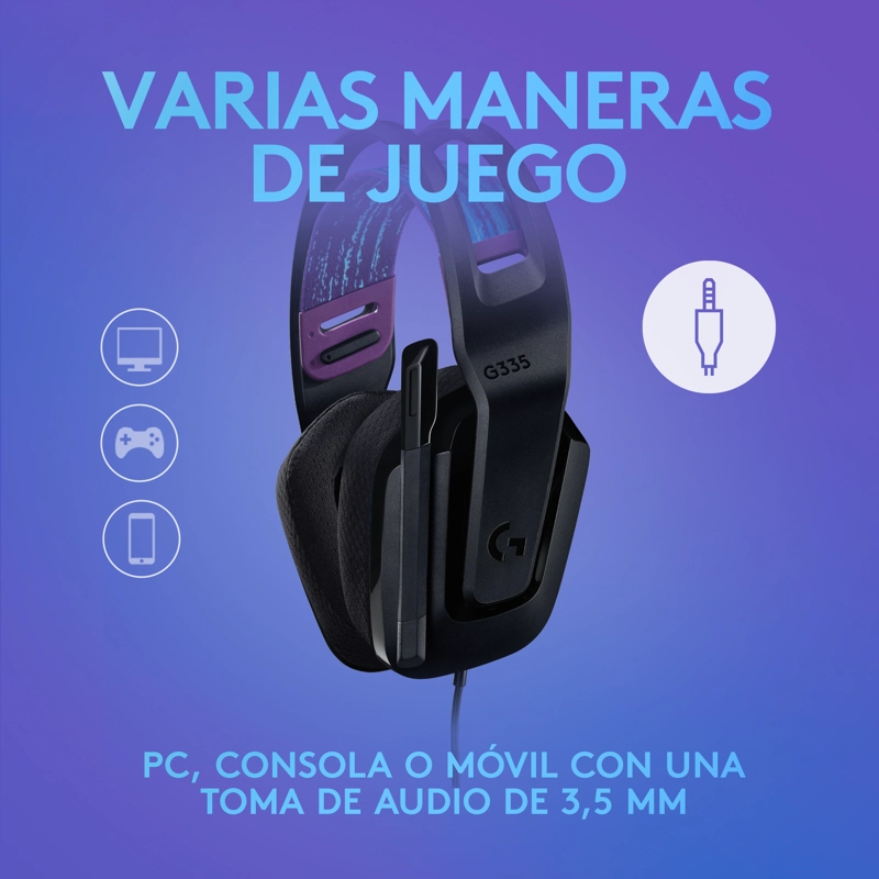 AUDIFONOS GAMER LOGITECH G335 NEGROS JACK 3.5MM - 8