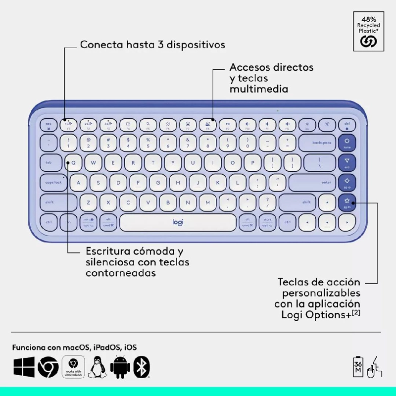 TECLADO LOGITECH POP ICON COMBO ESPAÑOL LILA - 6