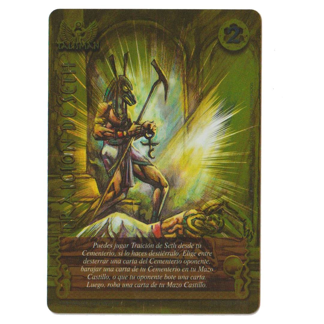 JUEGO CARTAS COLECCIONABLE MITOS Y LEYENDAS PROMO TRAICION SETH DORADA NEGRO - 1
