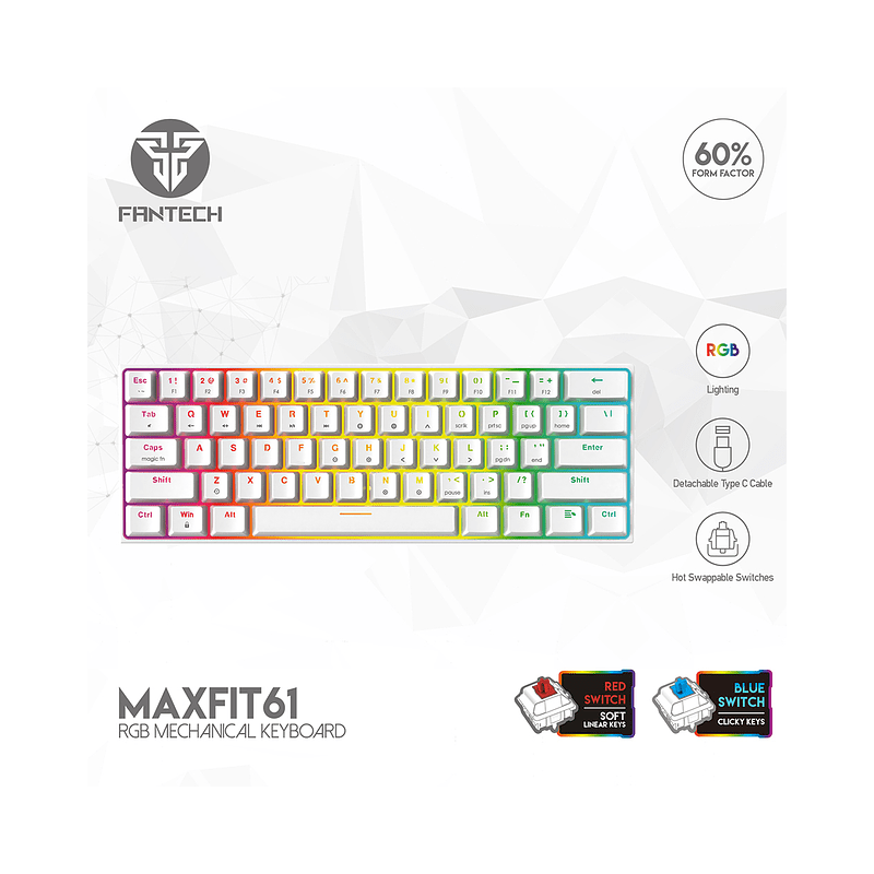 TECLADO GAMER FANTECH MAXFIT 61 MK857 SPACE SW RED ESPAÑOL - 2