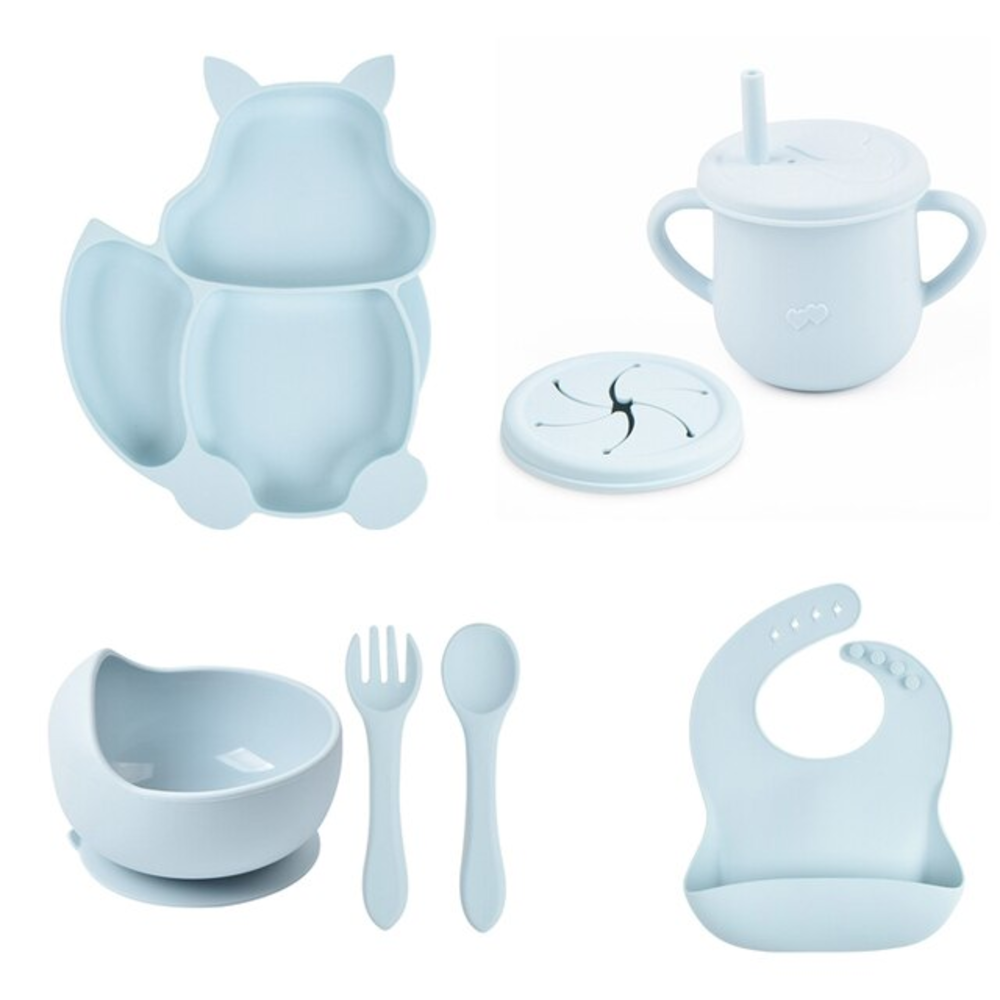 PLATOS DE ALIMENTACION PARA BEBE S DE SILICONA CELESTE - 2