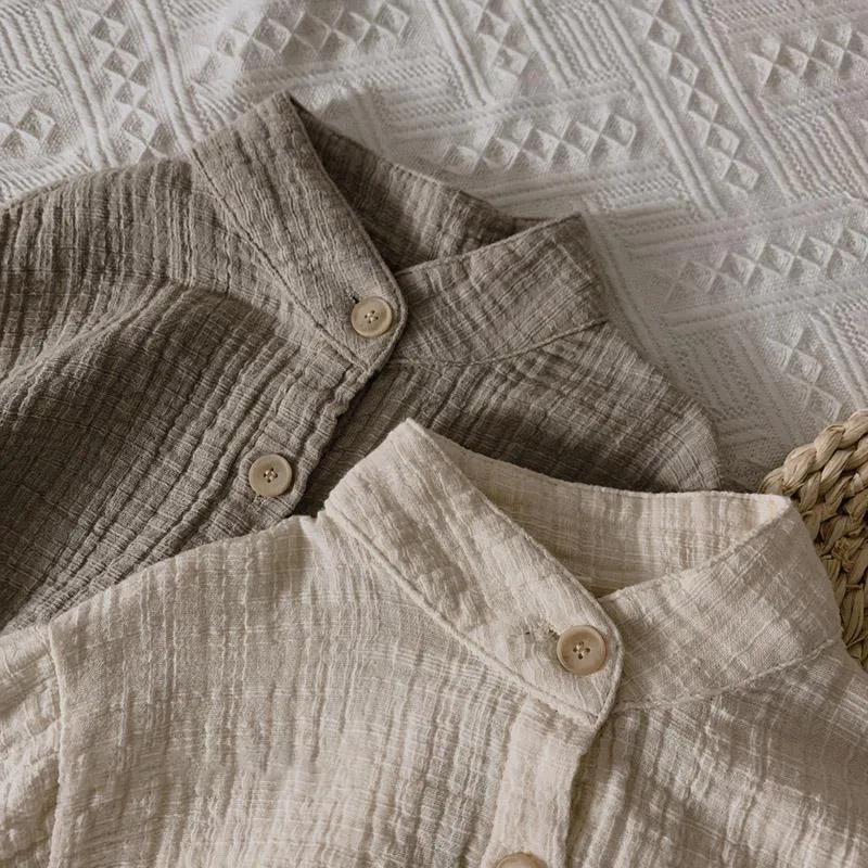 CAMISAS RETRO DE ALGODON Y LINO PARA NIÑOS 90 BEIGE - 4
