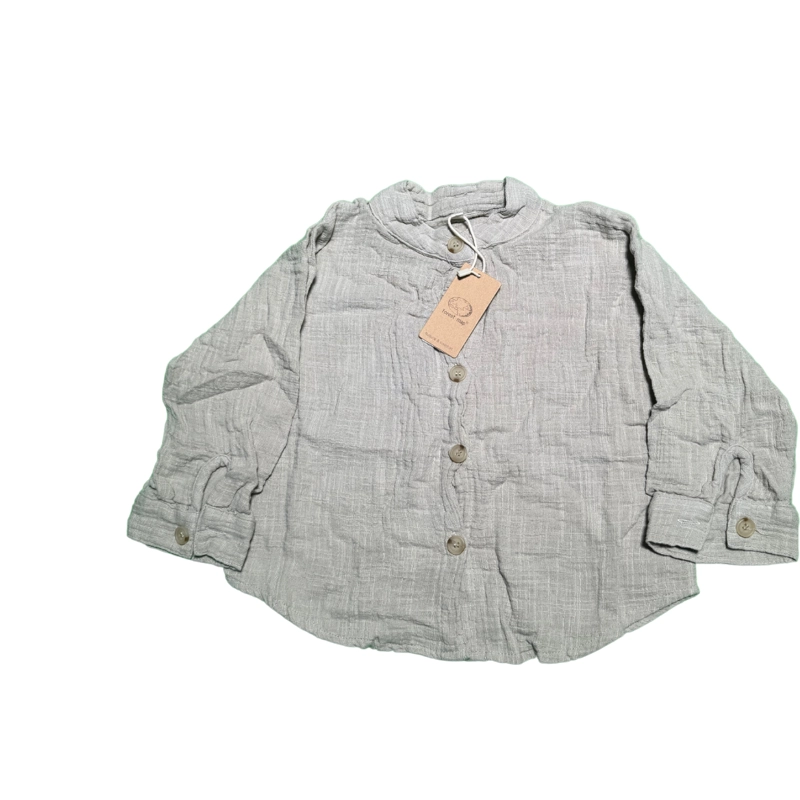 CAMISA RETRO DE ALGODON Y LINO 100 GRIS - 3