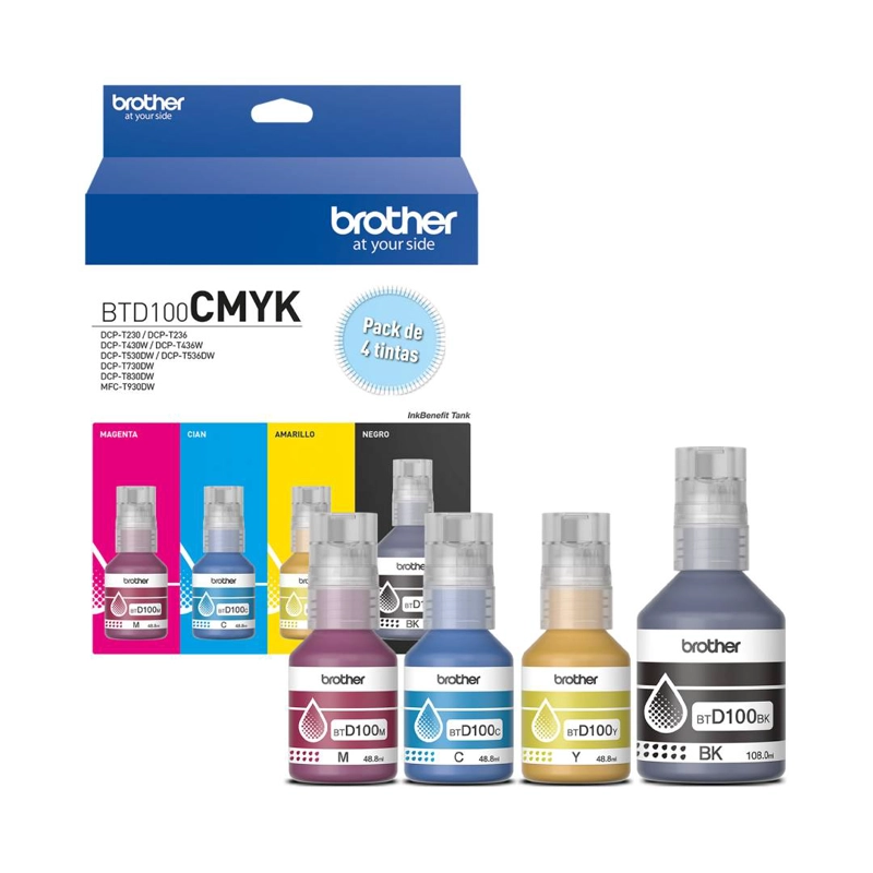PACK 4 TINTAS BROTHER BTD100 (CIAN,MAGENTA,AMARILLO,NEGRO) - 1