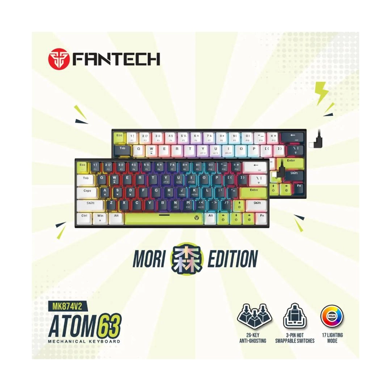 TECLADO FANTECH MK874V2 ATOM63 MORI BLUE (SWITCH ROSIE) - 5