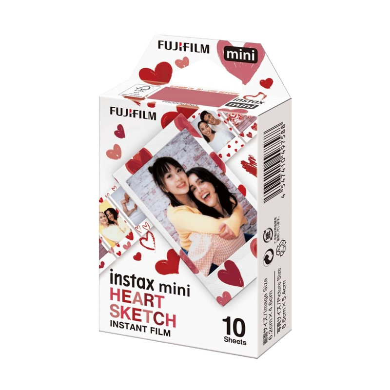 PACK DE 10 FILM INSTAX MINI, DISEÑO HEART SKETCH - 2