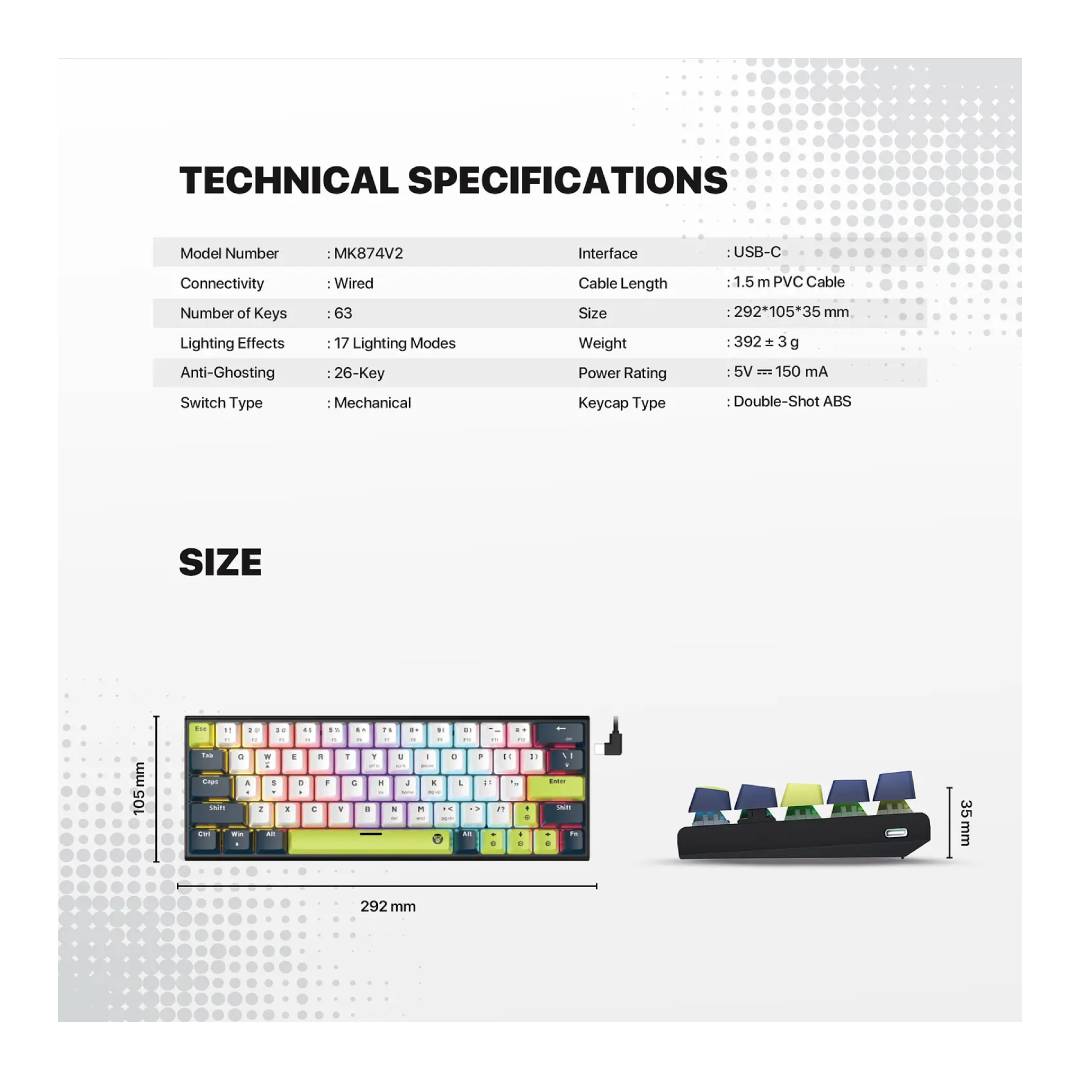 TECLADO FANTECH MK874V2 ATOM63 MORI WHITE (SWITCH ROSIE) - 5