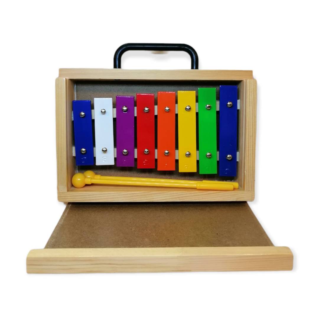 METALOFONO ALAGUEZ 8 NOTAS DE COLORES CAJA DE MADERA - 1