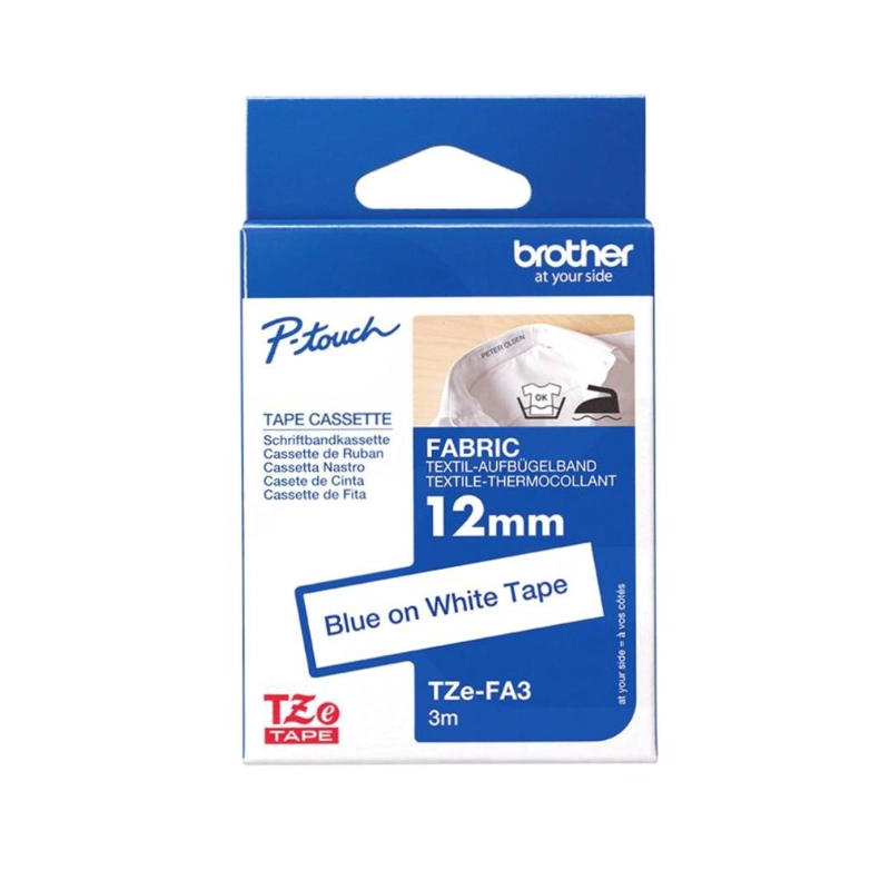 CINTA BLANCA TEXTO AZUL BROTHER TZE-FA3 PARA TEXTIL 12MM/3M - 1