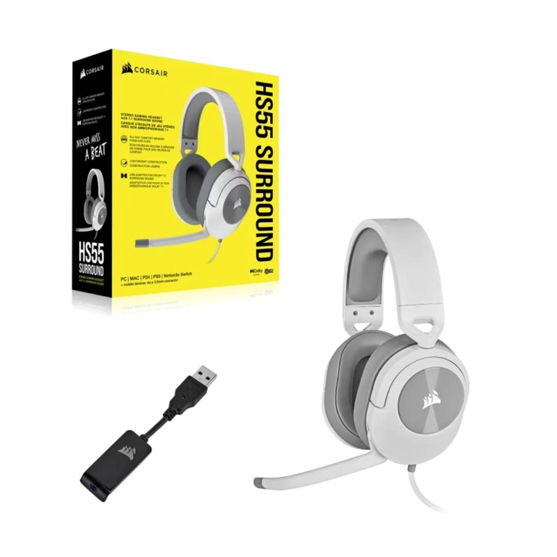 AUDIFONOS GAMER CORSAIR HS55 SURROUND V2 CABLEADOS, BLANCO - 5