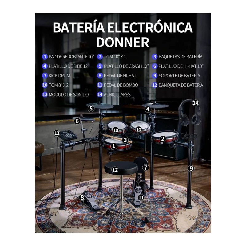 BATERIA ELECTRONICA DONNER DED-200MAX - 6