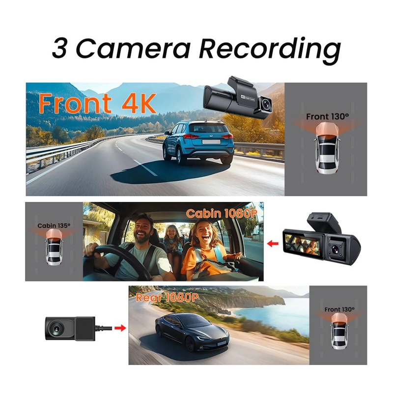 CAMARA DASHCAM 4K TRIPLE LENTE WIFI GPS VEHICULAR - 2