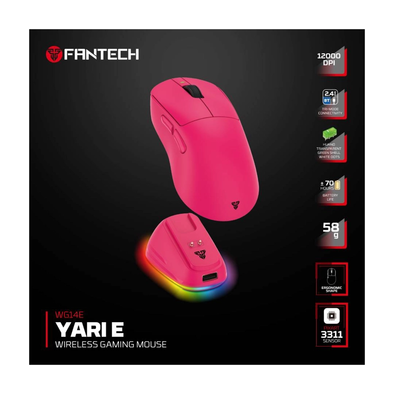 MOUSE INALAMBRICO FANTECH WG14E YARI E 12.000 DPI ROSIE PINK - 7