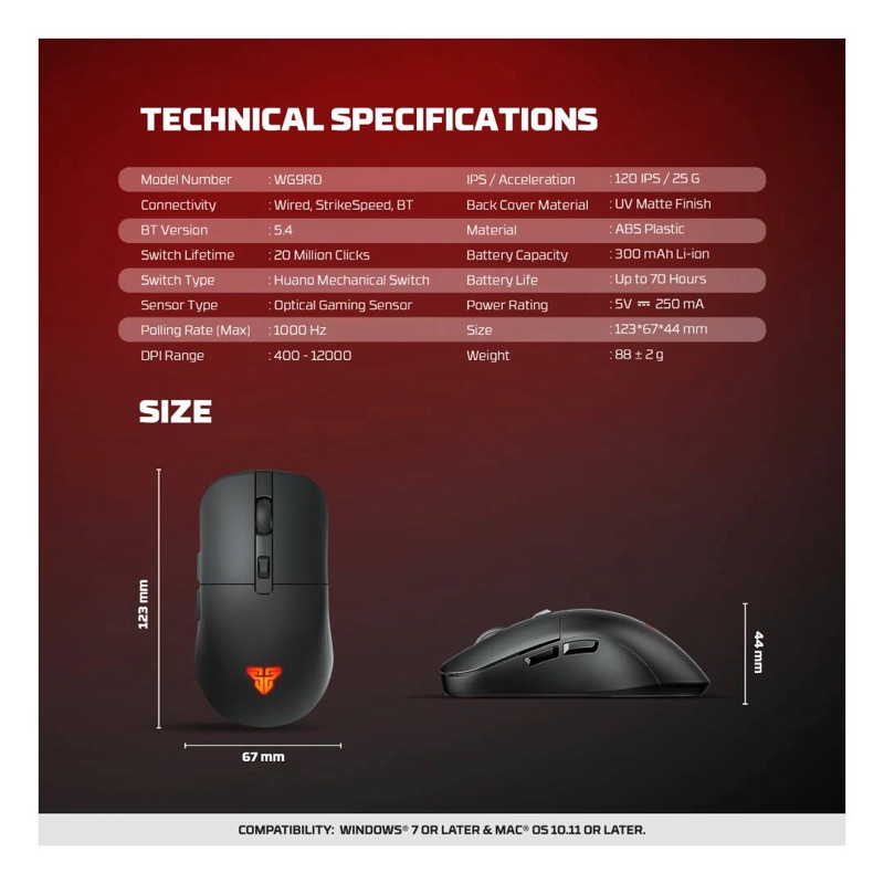 MOUSE INALAMBRICO FANTECH WG9RD KANATA 12.000 DPI WHITE - 8