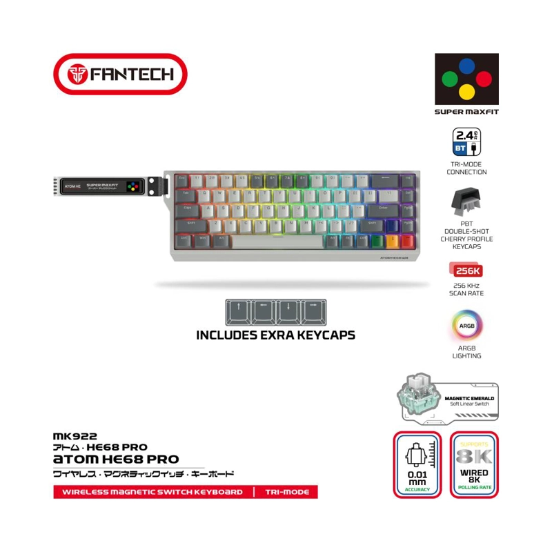 TECLADO FANTECH MK922 ATOM HE68 PRO SUPERMAXFIT SW EMERALD - 5