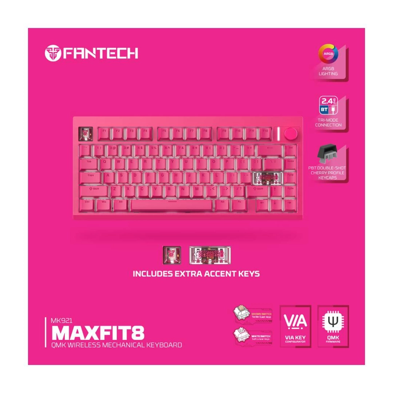 TECLADO INALAMBRICO FANTECH MK921 MAXFIT8 ROSIE PINK S WHITE - 5