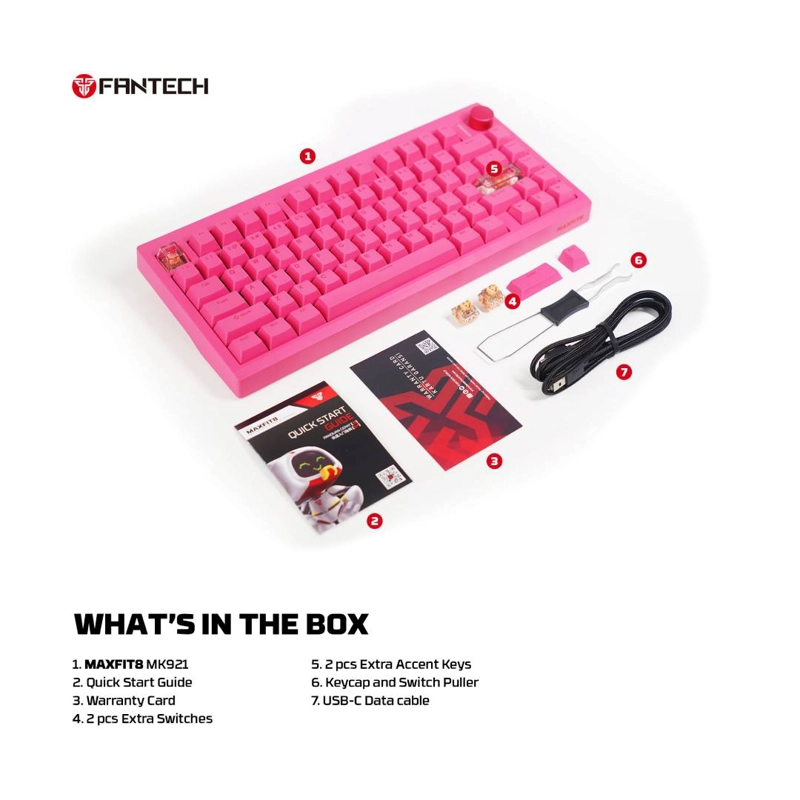 TECLADO INALAMBRICO FANTECH MK921 MAXFIT8 ROSIE PINK S WHITE - 7