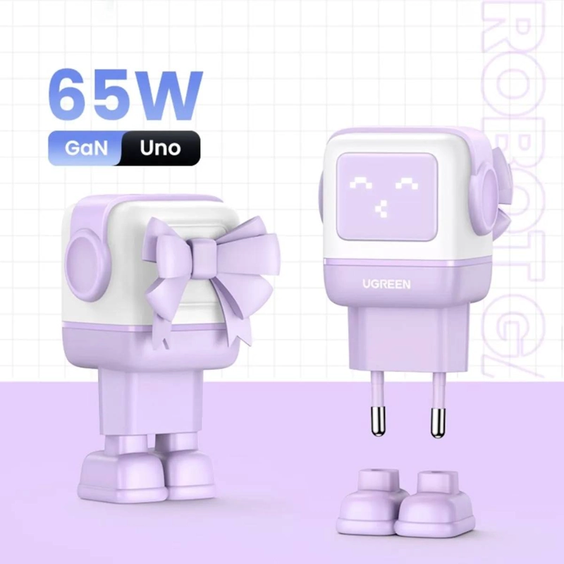 ROBOT GAN CARGADOR UGREEN TECH 65W 1 USB-A + 2 USB-C PURPURA - 2