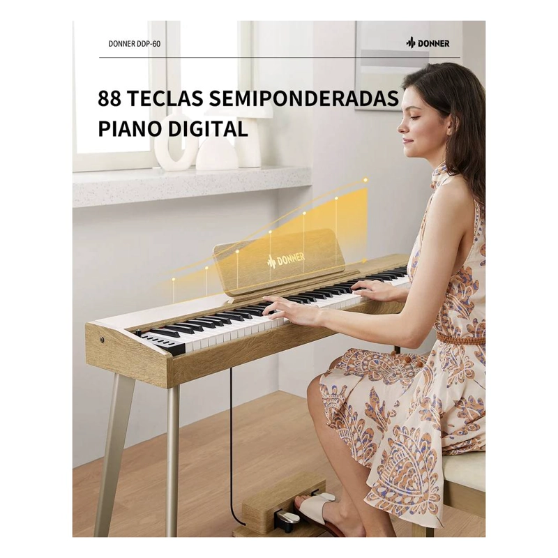 PIANO DIGITAL DONNER DDP-60 88 TECLAS SEMI PESADAS WOOD - 5