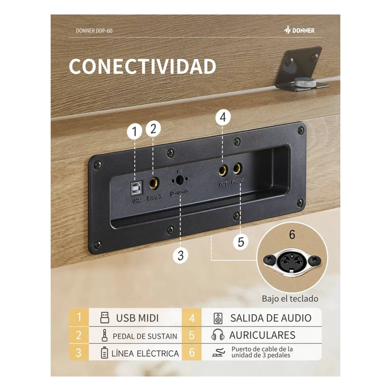 PIANO DIGITAL DONNER DDP-60 88 TECLAS SEMI PESADAS WOOD - 6