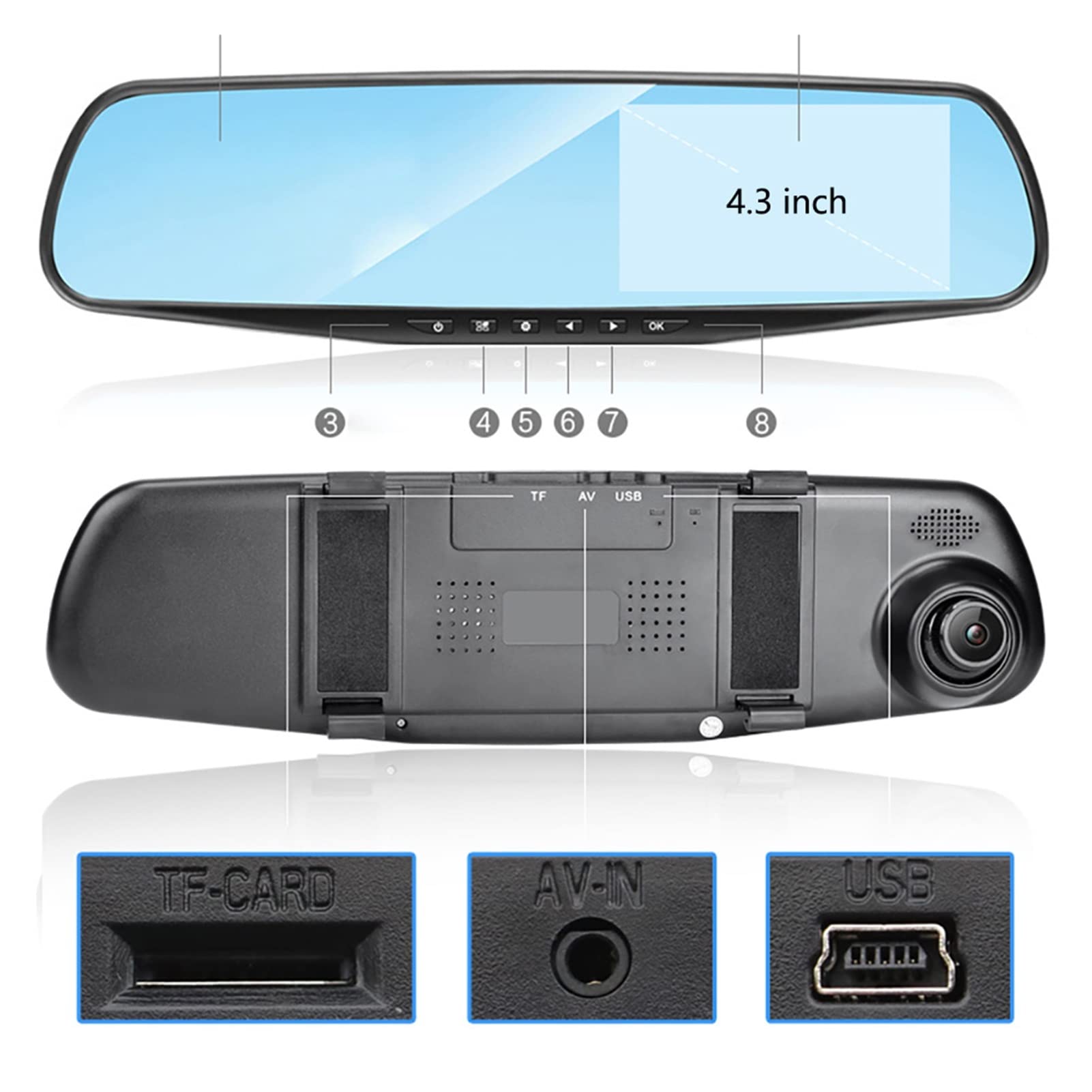 ESPEJO RETROVISOR CAMARA DVR COCHE 1080P GRABADORA RONDON - 5