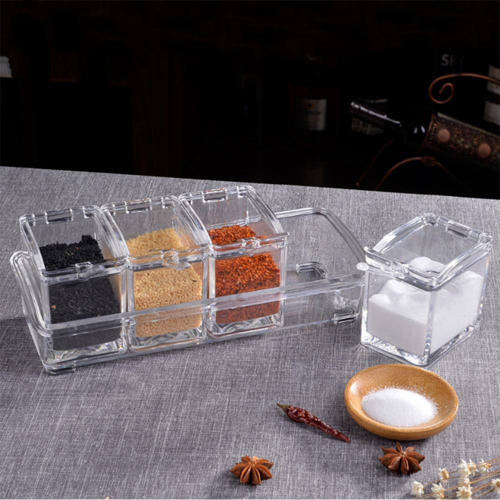 CAJAS CONDIMENTOS ACRILICOS 4 PIEZAS TRANSPARENTES RONDON - 1