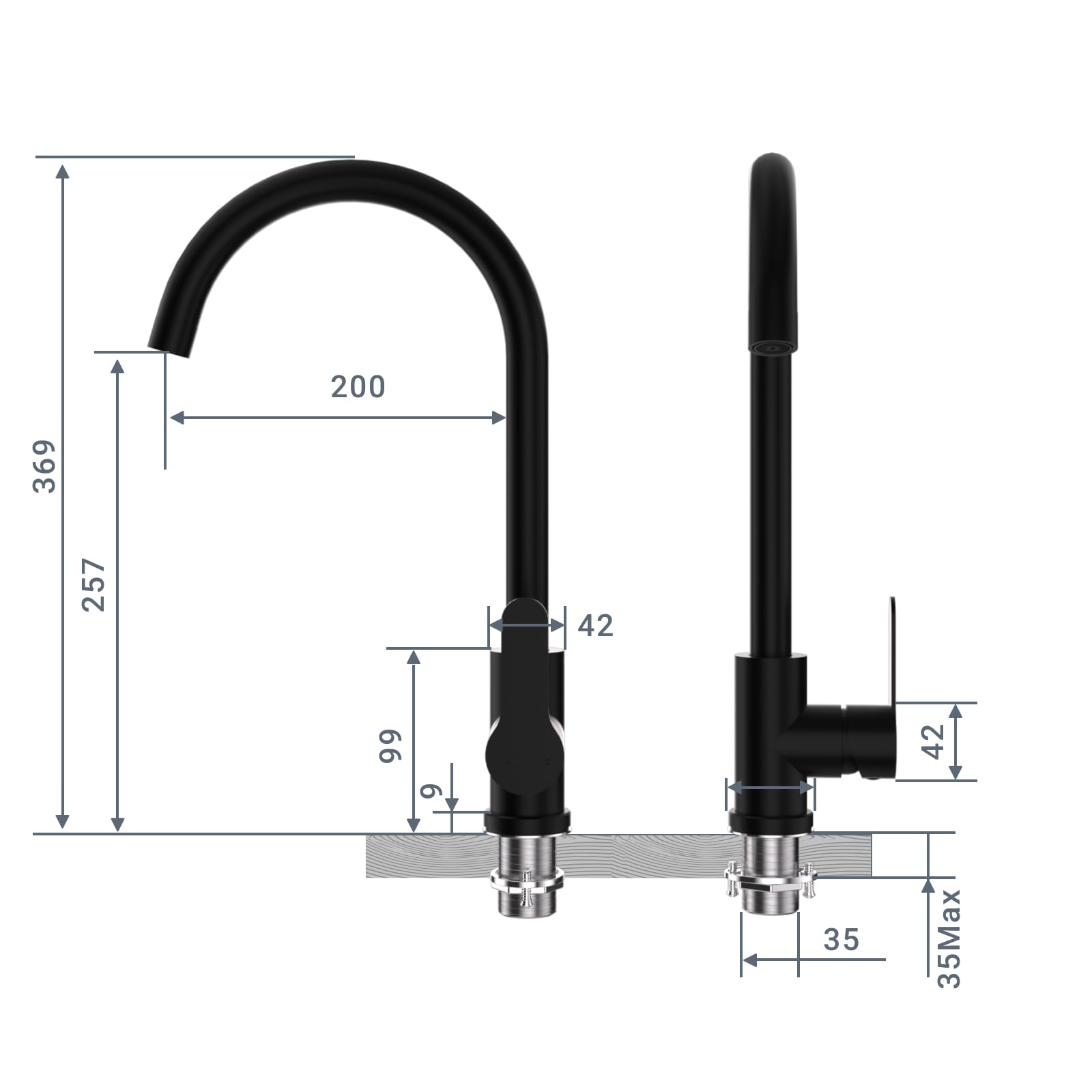 GRIFO COCINA NEGRO PRRESION FREGADERO MONOMANDO RONDON - 1